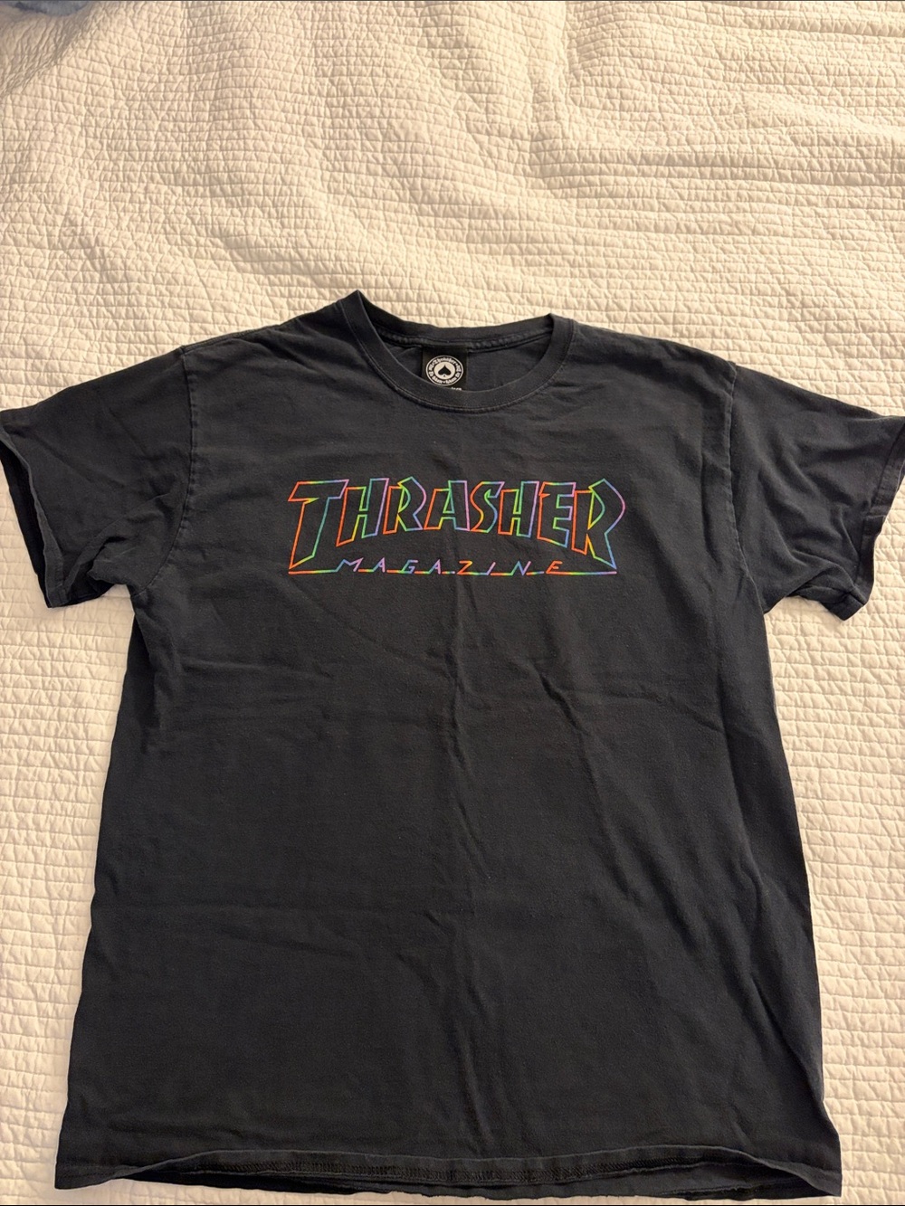 Thrasher Kids Black Tee with Multicolor Outline Logo